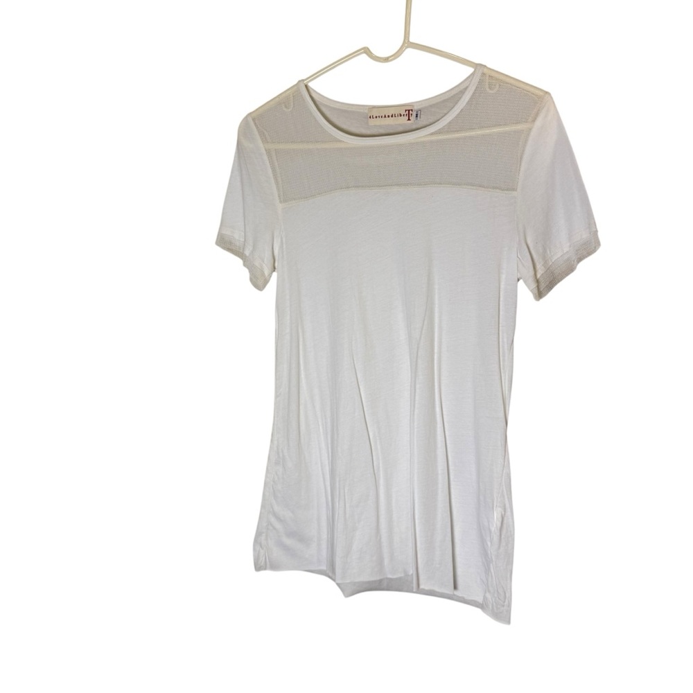 4 Love and Liberty Women’s White 100% Soft Cotton Jersey and Mesh Panel Top sz M